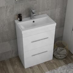 Patello 600mm White Vanity Unit And Basin 2 Draws