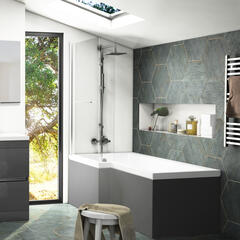 modern acrylic designer modern acrylic designer Patello Grey L Shaped Shower Bath Left Hand