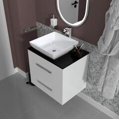 Sonix white 600 wall hung bathroom unit with grey glass top and basin