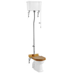 High level toilet pan with white ceramic cistern and flush kit