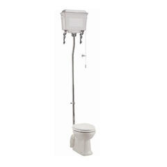 High level toilet pan with White Aluminium cistern and flush kit
