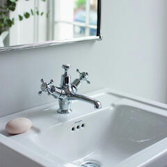 Claremont Basin Mixer with high central indice with plug and chain waste