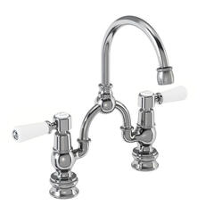 Kensington Two tap hole arch mixer black indice with curved spout (250mm centres)