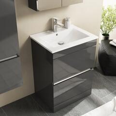 MODERN FREESTANDING HANDLESS GREY VANITY UNIT FROM PEMBERTON FREESTANDING HANDLESS VANITY UNIT AND BASIN
