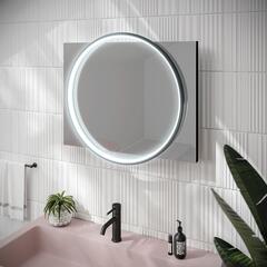 Close-up of Round Mirror with LED Lights and Demister