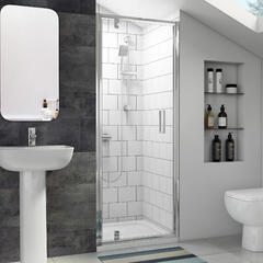 Room Scene Showing Recessed Installation of 700mm Pivot Shower Door by Radiant