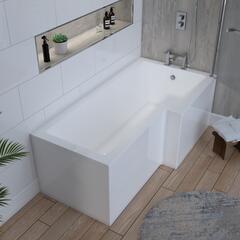 SMALL, WHITE, L-SHAPE, BATH