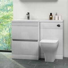 WHITE L SHAPED COMBINATION VANITY UNIT WITH TOILET AND BASIN  