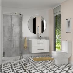 Bathroom Shower Suite in White with Wall hung vanity and toilet