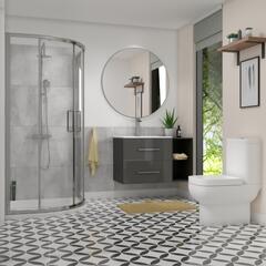 Bathroom Shower Suite in Grey with wall hung unit