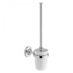 Axbridge Traditional Toilet Brush & Ceramic Holder Chrome or Nickel Finish