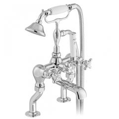 Axbridge Traditional Bath Shower Mixer Deck Mounted Tap with Shower Kit, Crosshead, Chrome or Nickel Finish