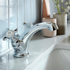 Axbridge Traditional Basin Tap Mono Mixer, Crosshead, Waste Included, Chrome or Nickel Finish