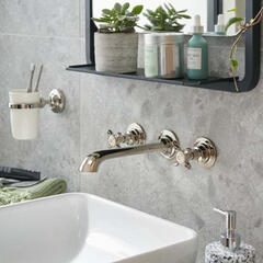 Axbridge Traditional Basin Tap Wall Mounted Mixer, Crosshead, Chrome or Nickel Finish