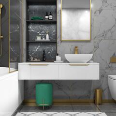 LARGE, WHITE, VANITY UNIT WITH COUNTERTOP BASIN AND GOLD HANDLES
