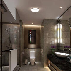 Room Scene with Round Bathroom Ceiling Light with Edge Lit Feature