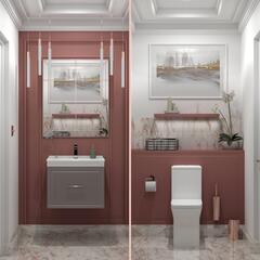 Traditional Cloakroom Suite, Wall Hung Vanity unit and Toilet