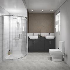 Product image for Oliver Shower Suite 1500 Fitted Furniture Double Basin Vanity Unit & Storage with Toilet and Quad Shower Enclosure