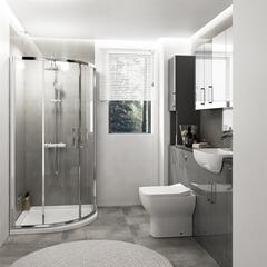 Large Bathroom Suite, with Shower, Toilet, Basin and Mirror Cabient 