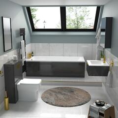 Jivana Suite Straight Bath 600 Grey Basin Unit Back to wall Toilet