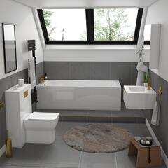 Jivana Suite Straight Bath 600 White Sink Unit Back To Wall Toilet