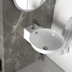 Product image for Tesla Wall Hung 410mm Round Wash Basin with Optional Chrome Tap