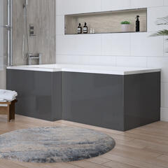 Angled Side View of L-shape Bath Panel in Anthracite Grey with MDF Core