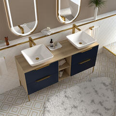 Alani 1500 Navy Blue Double Vanity Unit with Shelves