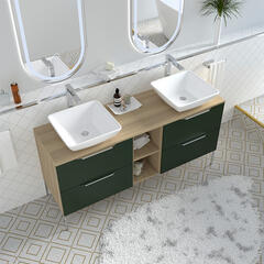 Alani 1500 Green Double Vanity Unit with Shelves