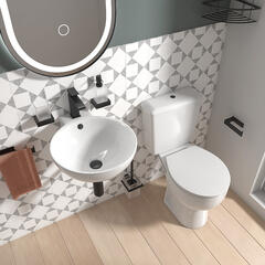 Product image for Tesla Wall Hung Basin and Toilet Set with Black Tap