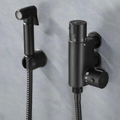 Douche Kit in Black with Hose, Spayer and Thermostatic Bar Valve