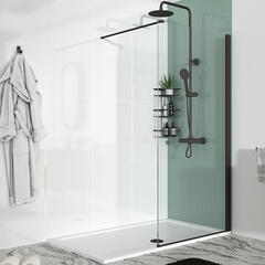 Product Image of Radiant Black 1300 frameless Shower Enclosure for Recess