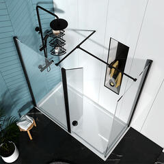 Radiant Black 1600 Hinged Walkin Corner Shower Enclosure