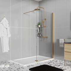 Radiant Brushed Brass 1800 Hinged Walkin Recess Shower Enclosure