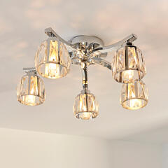 Multi arm glass Semi flush Light: 5 Bulb