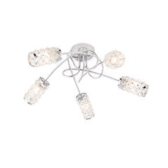 Multi arm glass Semi flush Light: 5 Bulb