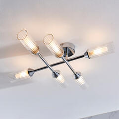 Multi arm glass Semi flush Light: 6 Bulb