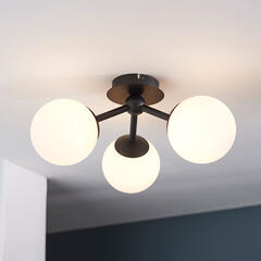 Multi arm glass Semi flush Light: 3 Bulb