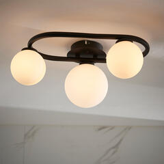 Multi arm glass Semi flush Light: 3 Bulb