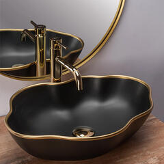 Fulton Black Countertop Basin with Gold Edge