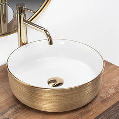 Remy White and Gold Countertop Basin