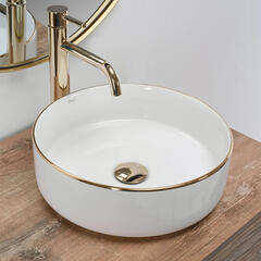 Remy White Countertop Basin with Gold Edge