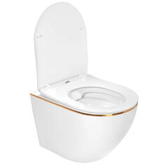 Kelsey Rimless White Wall Hung Toilet with Gold Edge