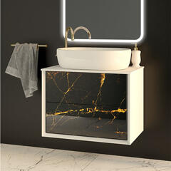baden haus bellagio 710 black & gold stone vanity unit with countertop round basin