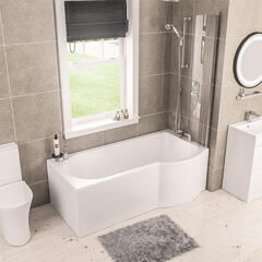 Portland 1500 Right-hand P-shape Shower Bath with Optional Beauforte Reinforcement