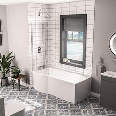 Portland 1700 Left-hand P-shape Shower Bath with Optional Beauforte Reinforcement