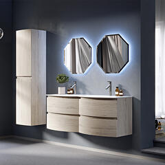 baden haus vague 1400 bleached oak double vanity unit: 4 drawers, handleless