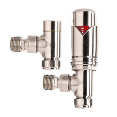 brushed nickel angled thermostatic radiator valve pack (pairs)