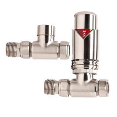 brushed nickel straight thermostatic radiator valve pack (pairs)