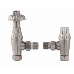 westminster thermostatic radiator valve, satin nickel, angled